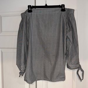 Banana Republic gray and white striped, off the shoulder blouse